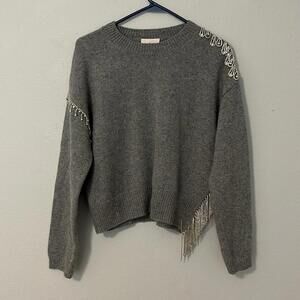 NWT Cinq a sept Lilliana Sweater, Heather gray with rhinestones, women’s size S.